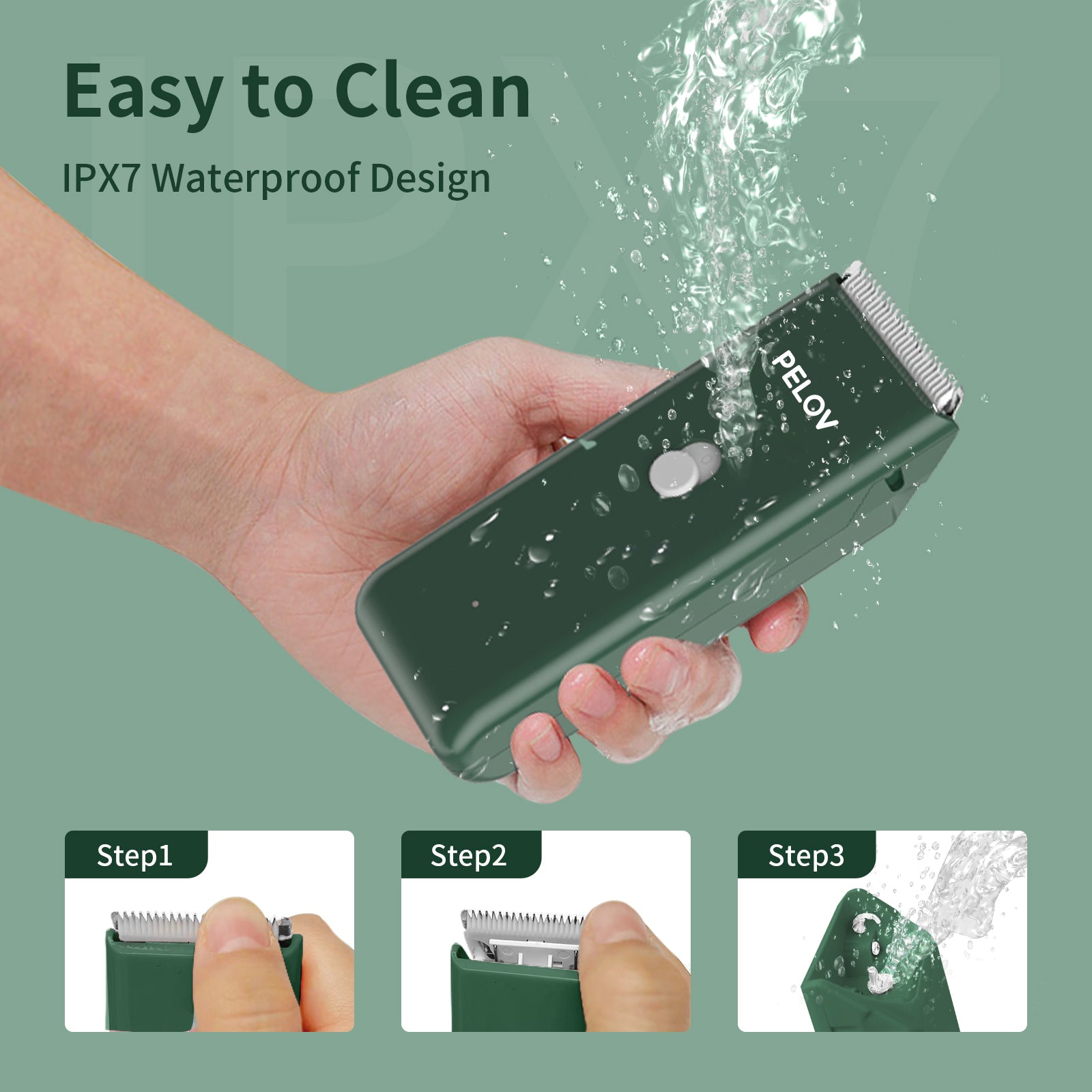 Pelov Pet Hair Clipper – Ceramic Blade, Quiet Low-Noise, IPX7 Waterproof & Compact Design