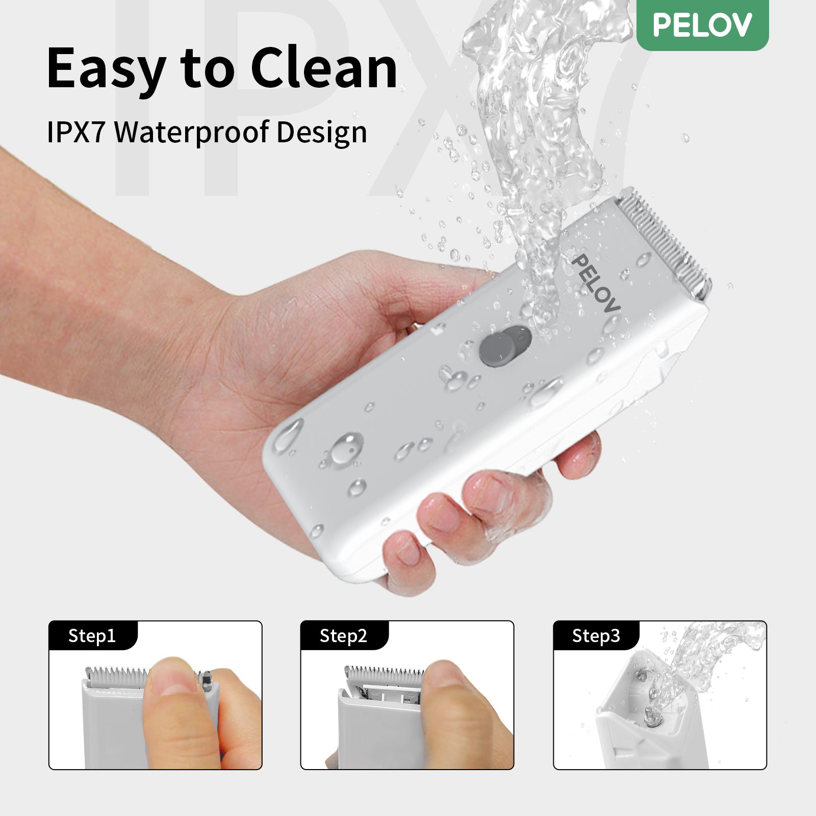 Pelov Pet Hair Clipper – Ceramic Blade, Quiet Low-Noise, IPX7 Waterproof & Compact Design