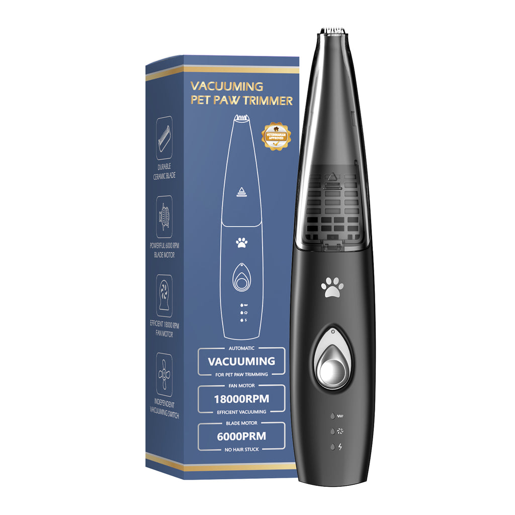 Pelov Auto-Vacuum Pet Paw Trimmer – Quiet Ceramic Blade with Removable Hair Collection Chamber