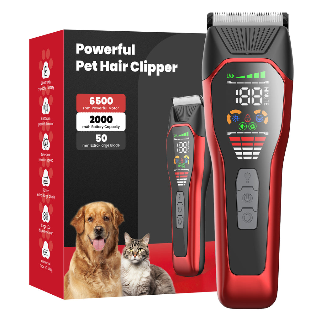 Pelov Pet Grooming Clipper – 50mm Wide Blade, 6500RPM Powerful Motor, 2-Speed Adjustable for Thick & Long Fur