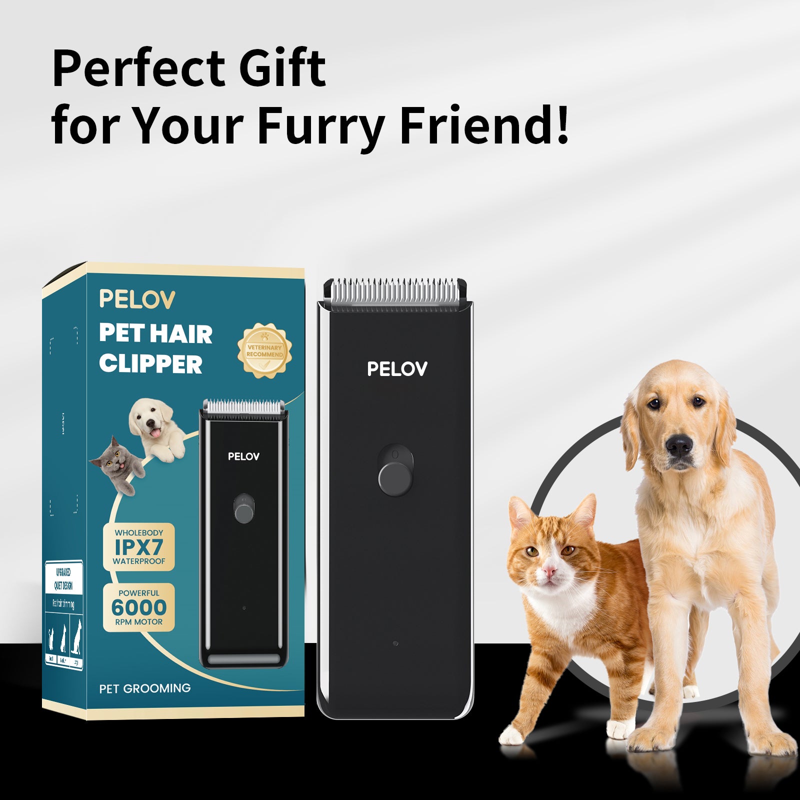 Pelov Pet Hair Clipper – Ceramic Blade, Quiet Low-Noise, IPX7 Waterproof & Compact Design