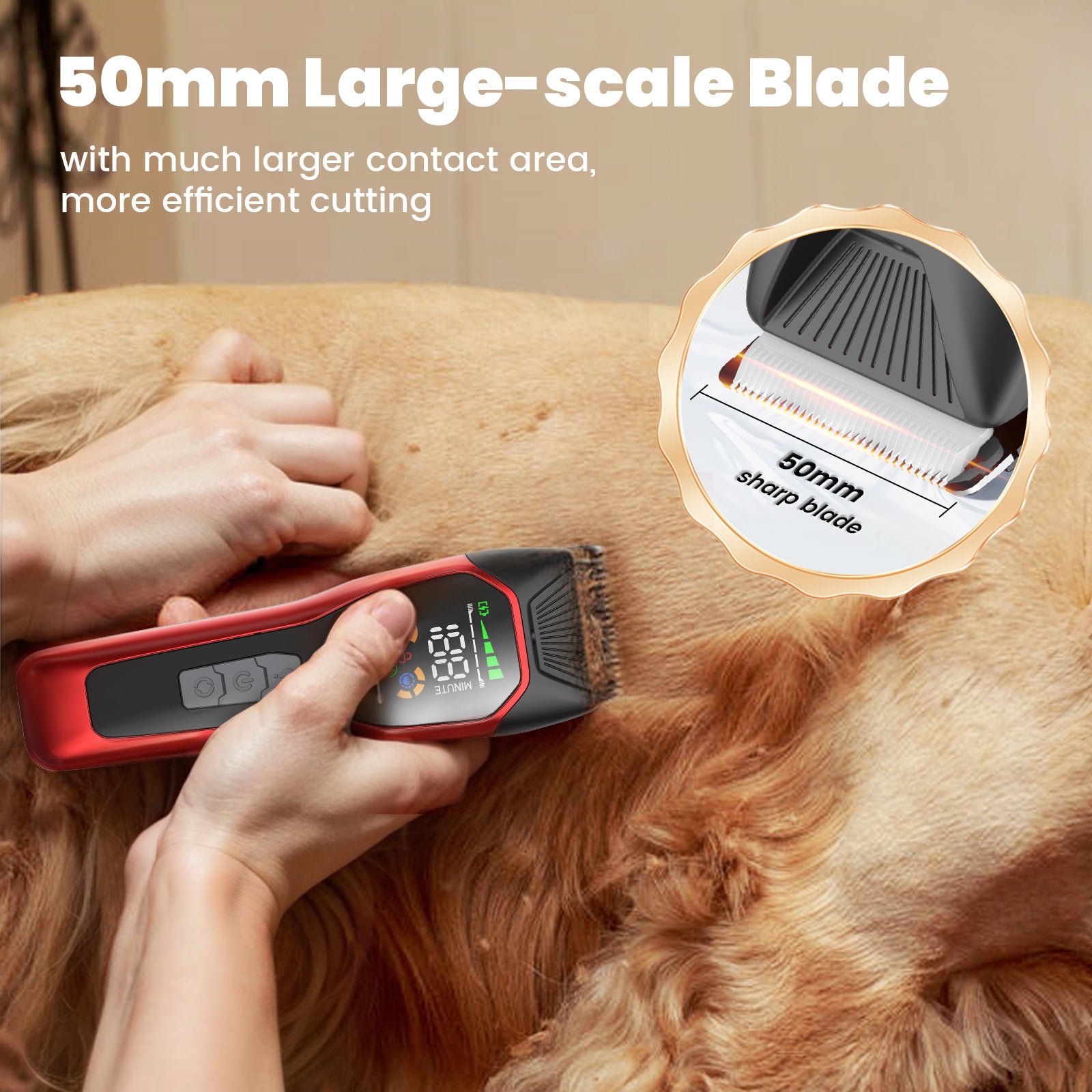 Pelov Pet Grooming Clipper – 50mm Wide Blade, 6500RPM Powerful Motor, 2-Speed Adjustable for Thick & Long Fur