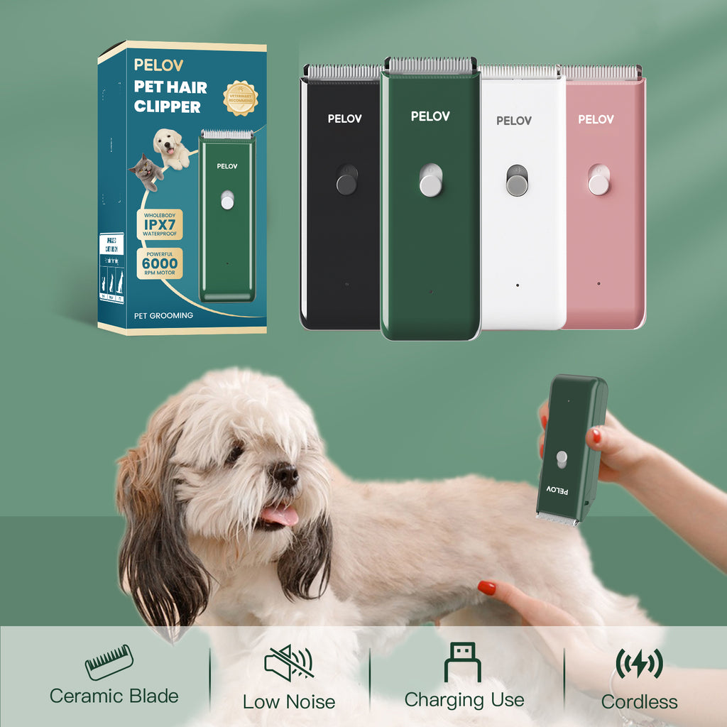 Pelov Pet Hair Clipper – Ceramic Blade, Quiet Low-Noise, IPX7 Waterproof & Compact Design